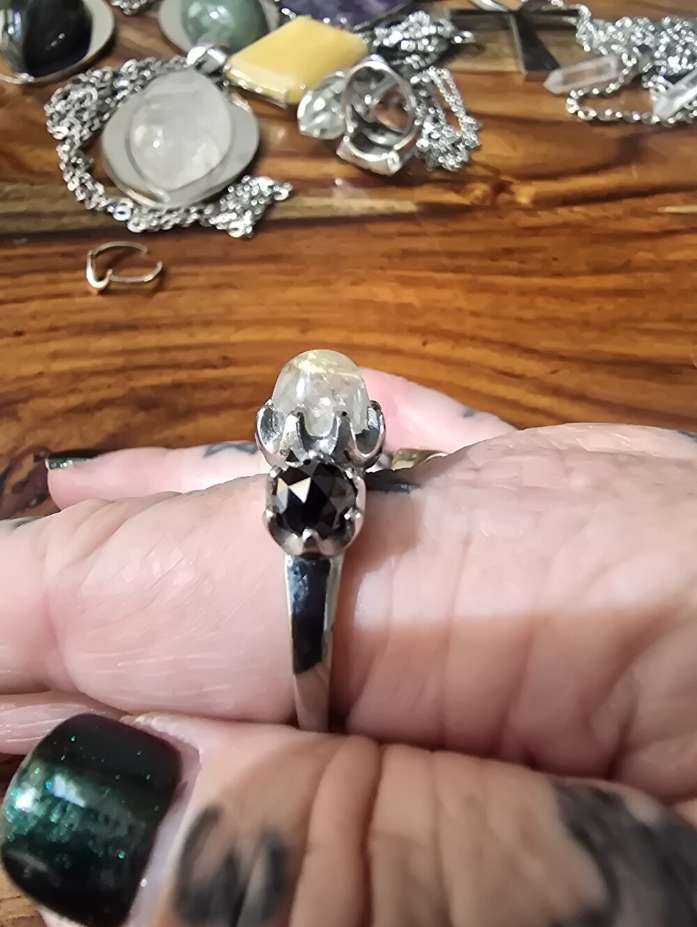 Evil Pawn Jewelry 3-stone Persephone Ring In Gold Rutile And Obsidian - Picture 4 of 7